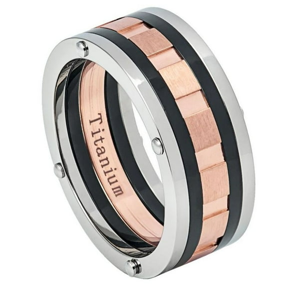 9mm Titanium Band Multi-Grooved Three-tone Wedding Band Ring Men Or Ladies