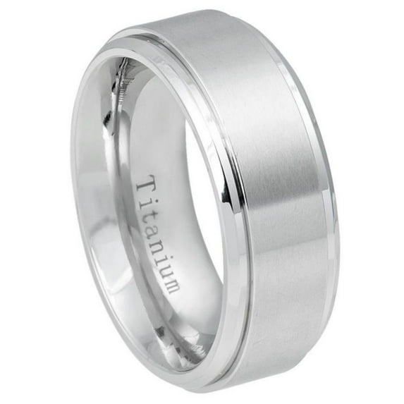 9mm Titanium Band White IP Plated Titanium Ring Domed Brushed Center Stepped Edge Wedding Band Ring Men Or Ladies