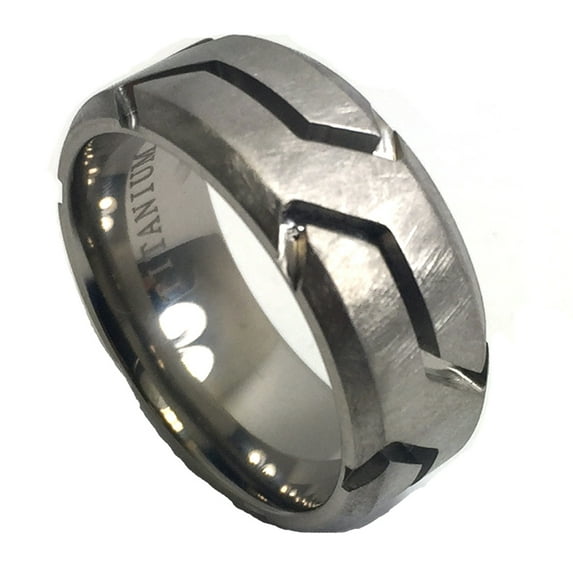 9mm Titanium Matt Rugged Finish Groove Pattern Wedding Band Ring For Men Or Ladies