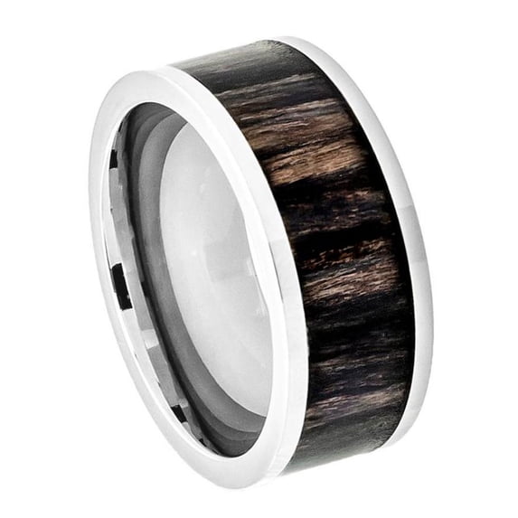 9mm Titanium Pipe Cut with African Blackwood Inlay Wedding Band Ring For Men Or Ladies