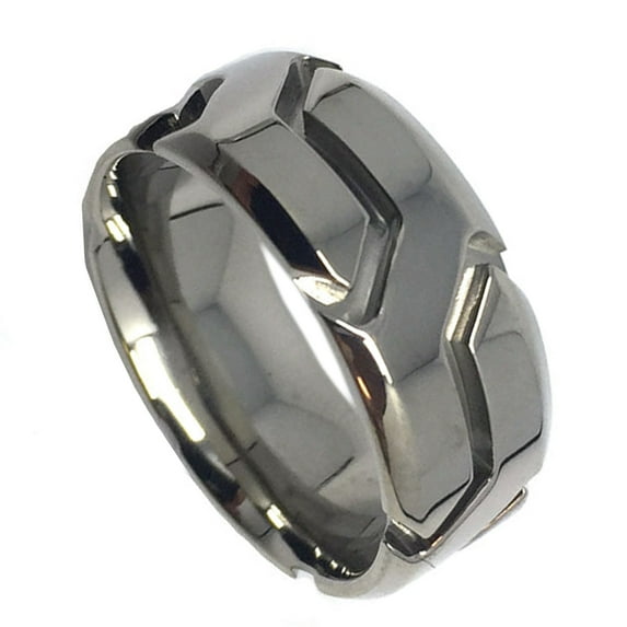 9mm Titanium Shiny High Polish Finish Groove Pattern Wedding Band Ring For Men Or Ladies