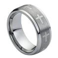 thumbnail image 1 of 9mm Tungsten Carbide Stepped Edge Brushed Center with Crosses Wedding Band Ring For Men Or Ladies, 1 of 3