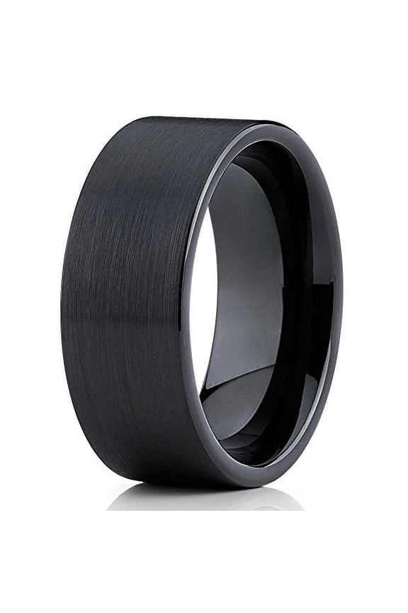 9mm Tungsten Wedding Band Black Tungsten Carbide Ring Brushed Ring Flat Men & Women Comfort Fit