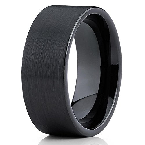 9mm Tungsten Wedding Band Black Tungsten Carbide Ring Brushed Ring Flat Men and Women Comfort ...