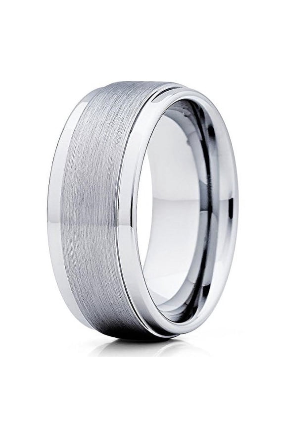 9mm Tungsten Wedding Band Silver Tungsten Ring Gray Tungsten Engagement Band Men & Women Brushed Comfort Fit