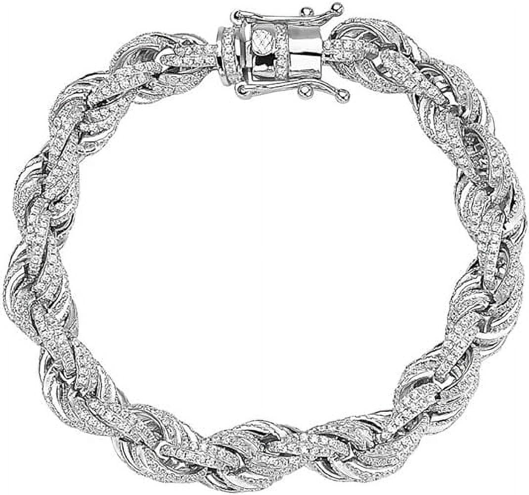 9mm White Gold Diamondcut Rope Chain Bracelet,White Gold Twisted Rope