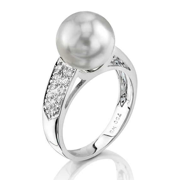 9mm White South Sea Cultured Pearl & Diamond Alexa Ring in 14K Gold