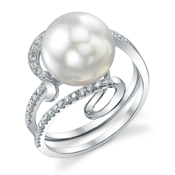 9mm White South Sea Cultured Pearl & Diamond Ivy Ring in 18K Gold