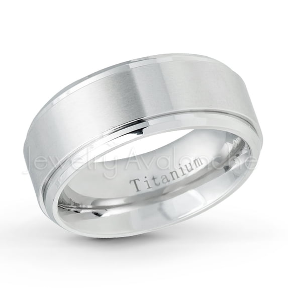 9mm White Titanium Ring Satin Finish Comfort Fit Mens Titanium Wedding Band - TM543s6.5