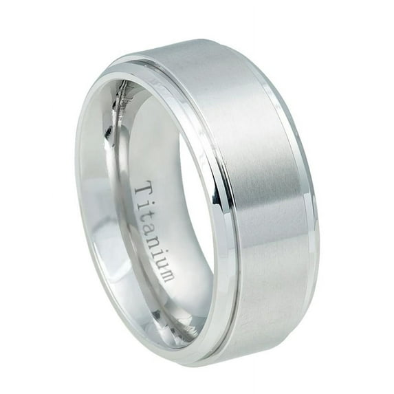 9mm White Titanium Step Edge Brushed Center Wedding Band Ring For Men Or Ladies