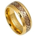 thumbnail image 1 of 9mm Yellow Gold IP Plated Titanium Ring with Yellow Gold IP Celtic Design Over Rosewood Inlay Wedding Band Ring For Men Or Ladies, 1 of 7