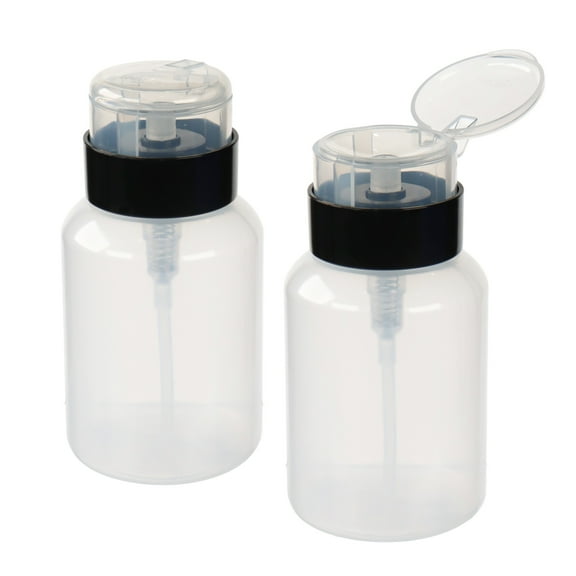 9oz/250ml Nail Polish Remover Bottle, Push Down Pump Alcohol Dispenser, Empty Makeup Acetone Containers (2PCS, Clear)