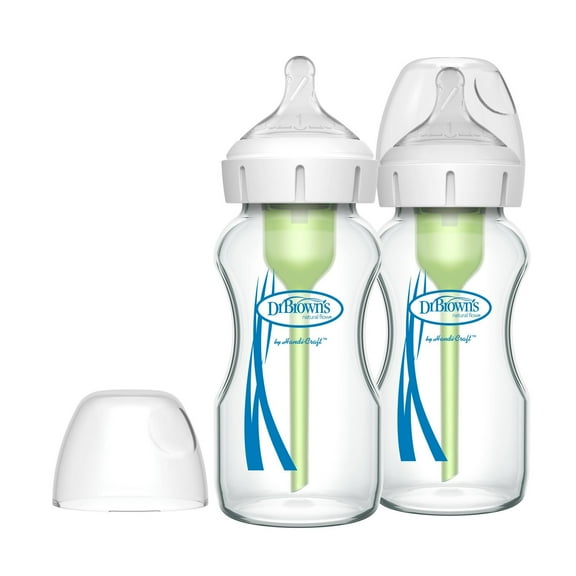 9oz Anti-Colic Options+ Wide-Neck Glass Baby Bottle with Level 1 Slow Flow Nipple - 2pk - 0m+