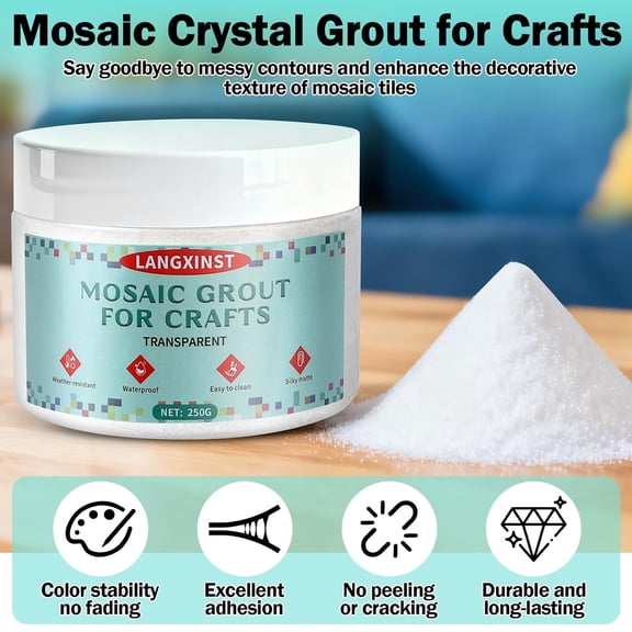 9oz Mosaic Grout, Mosaic Tile Grout Kit Glitter Grout Clear Crystal Sand Waterproof Formula Easy-to-Apply for DIY Hand-Grouting Projects(250g)$$Tools & Hardware Other