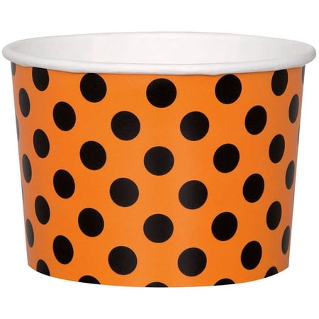 9oz Orange and Black Polka Dot Halloween Paper Ice Cream Cups, 8ct
