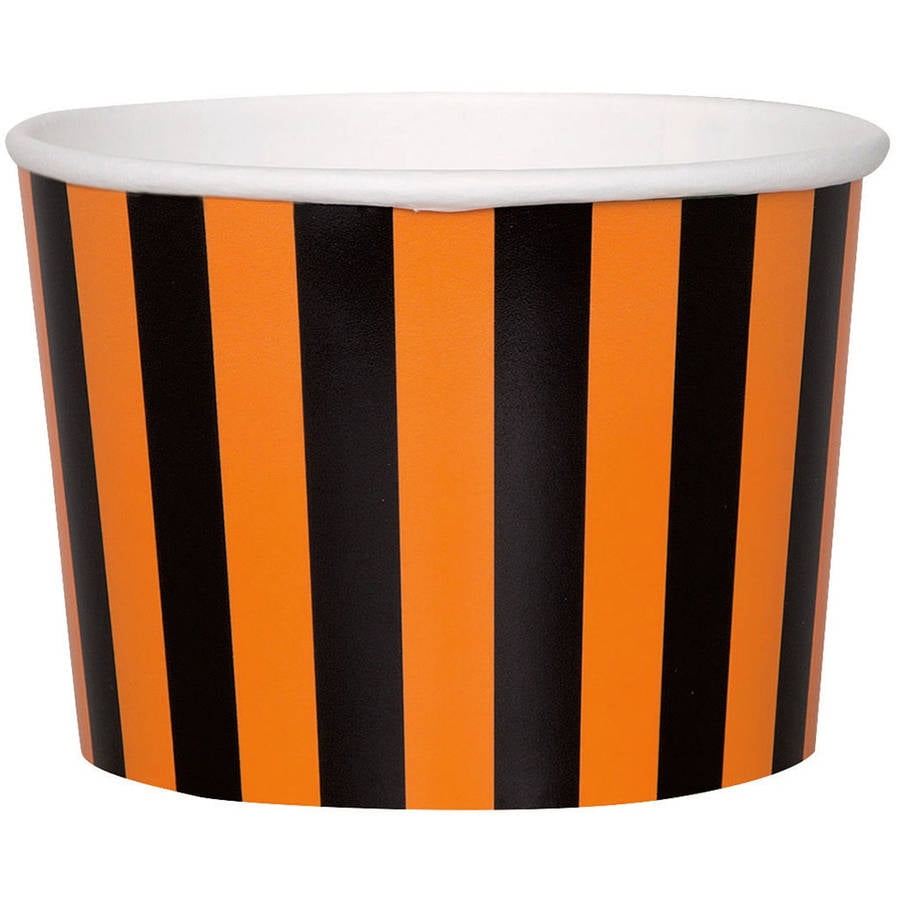 9oz Orange and Black Striped Halloween Paper Ice Cream Cups, 8ct