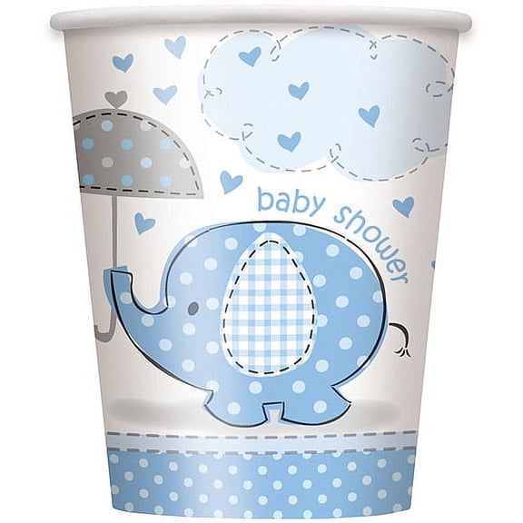 9oz Paper Blue Elephant Baby Shower Cups, 8ct.