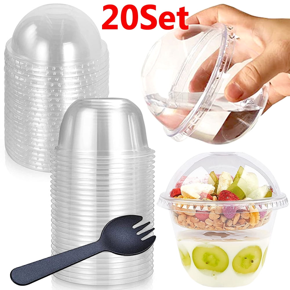 Kitchen Kite Cups 100 Sets Plastic Cups With Dome Lids for Iced Cold Drink