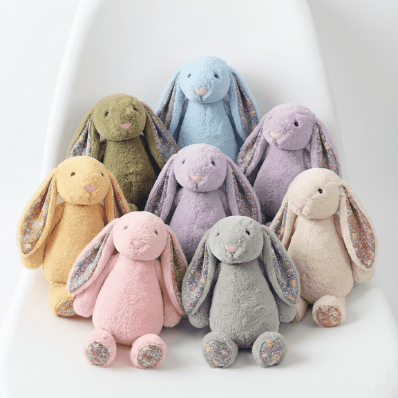 9pc 9.8" Floral Easter Bunny Plush Set - Large Vintage Rabbit Stuffed Animal Bulk - Soft Spring Decor & Big Basket Stuffers - Cottagecore Flower Pattern Gift for Kids Girls (Assorted Colors)