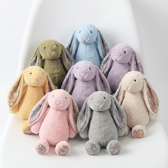 9pc 9.8" Floral Easter Bunny Plush Set - Large Vintage Rabbit Stuffed Animal Bulk - Soft Spring Decor & Big Basket Stuffers - Cottagecore Flower Pattern Gift for Kids Girls (Assorted Colors)