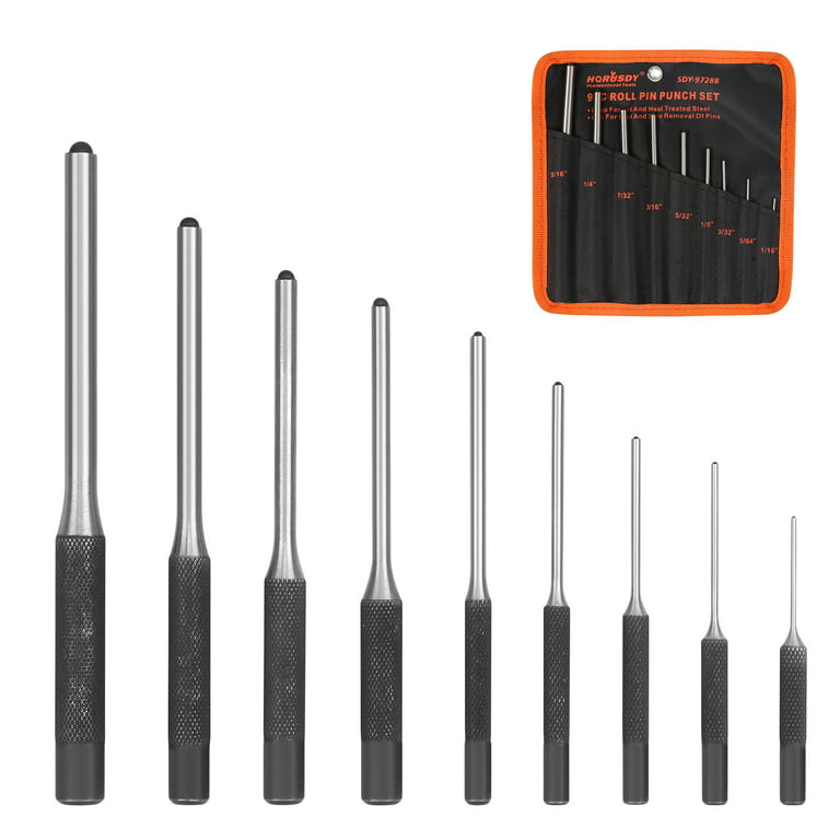 9pc Forged Steel Roll Pin Punch Set in Roll Up Case Rifle