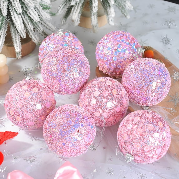 9pc Glitter Christmas Ball Ornaments,Shatterproof Christmas Ball Ornaments Tree Decoration Baubles,Iridescent Christmas Ball Decorations Plastic Hanging Sequin Xmas Balls for Holiday Party Decoration