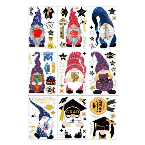 9pc Graduation Season Gnome Window Clings for Doll Wall Sticker Decal D