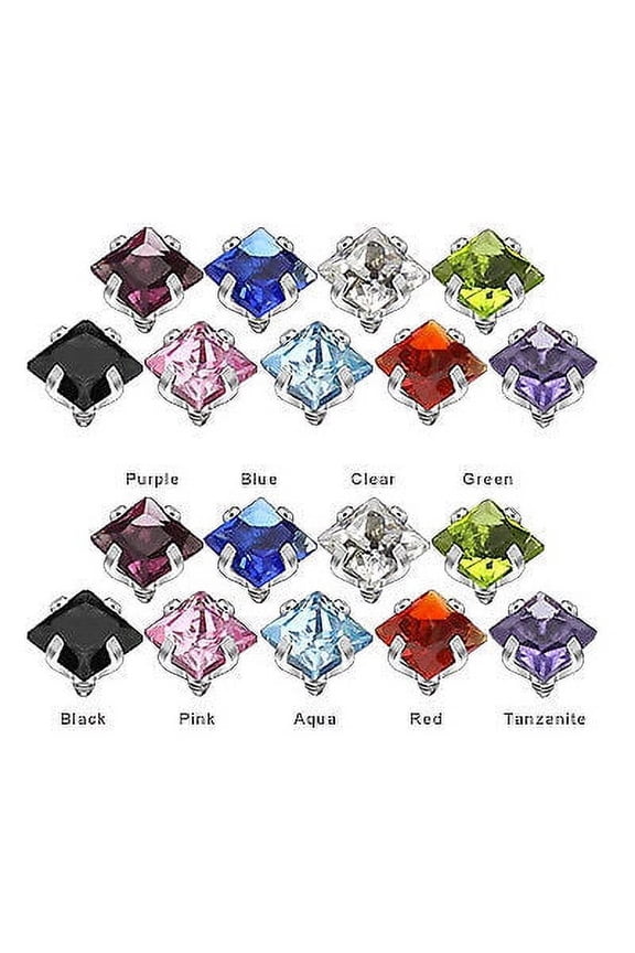 9pc Internally Threaded Prong Set Square Jewel Dermal Tops - SAS32-9pc