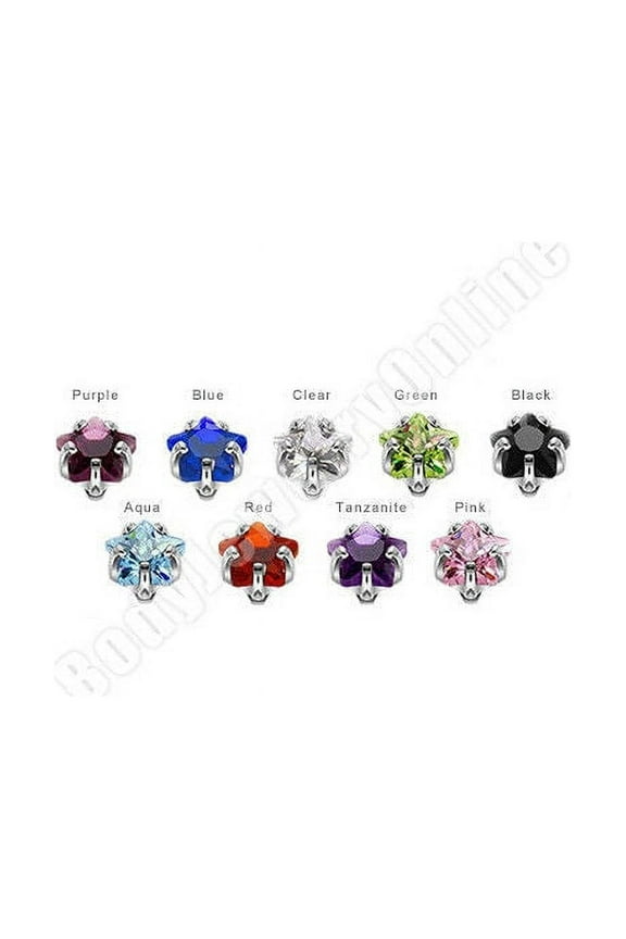 9pc Internally Threaded Prong Set Star Gem Dermal Tops - SAS33-9pc