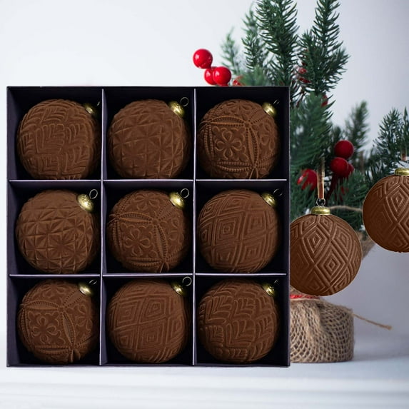 9pc Velvet Flocked Christmas Balls,Christmas Tree Balls,Shatterproof Christmas Ornaments Balls,Christmas Tree Decoration Ornaments Hanging Balls, Christmas Tree Decoration Flocked Christmas Ballss