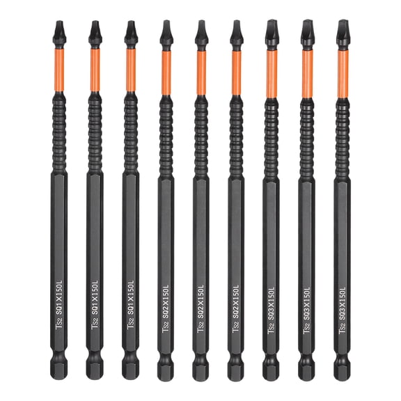 9pcs 1/4" Hex Shank SQ1/SQ2/SQ3 Magnetic Head 6" Square Head Screwdriver Bits