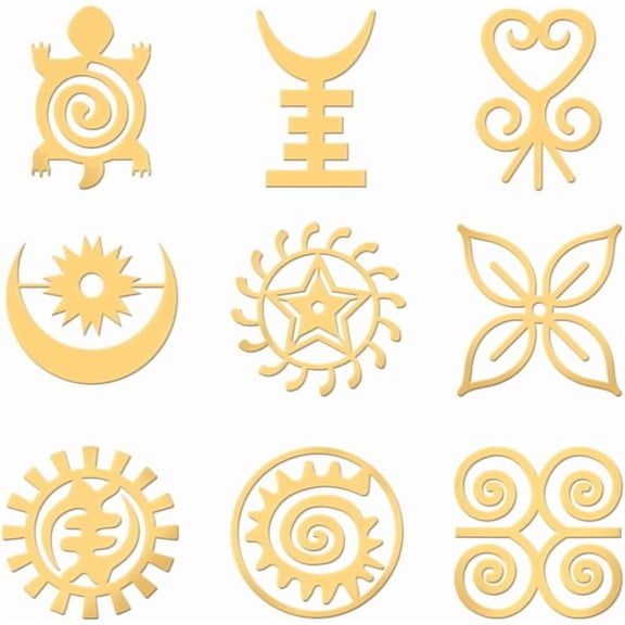 9pcs 1.6x1.6 Inch Adinkra Stickers African Symbols Self Adhesive Gold Stickers Symbol Theme Metal Gold Stickers for Scrapbooks Resin Crafts Phone Water Bottle Decor Gold DIY