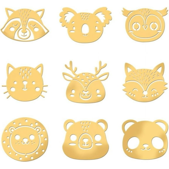 9pcs 1.6x1.6 Inch Animal Theme Stickers Lion Panda Stickers Self Adhesive Gold Metal Stickers Fox Bear Metal Stickers for Scrapbooks DIY Crafts Phone Decoration for DIY
