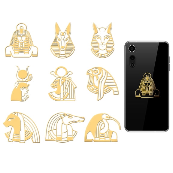 9pcs 1.6x1.6 Inch Anubis Egyptian God Stickers Golden Metal Sticker Self-Adhesive Decorative Decals Scrapbook Edge Metal Stickers Animal Patterned