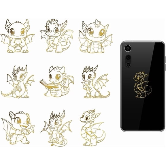9pcs 1.6x1.6 Inch Cartoon Dragon Metal Stickers Cute Dragon Self Adhesive Gold Stickers Dragon Theme Metal Gold Stickers