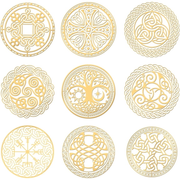 9pcs 1.6x1.6 Inch Celtic Symbol Stickers Knot Stickers Self Adhesive Gold Metal Stickers Spiral Metal Stickers Handmade