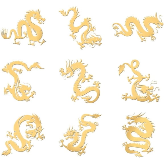 9pcs 1.6x1.6 Inch Chinese Dragon Metal Stickers Oriental Dragon Self Adhesive Gold Stickers Dragon Theme Metal Gold Stickers for Scrapbooks DIY Resin Crafts Phone Water Bottle Decor for DIY