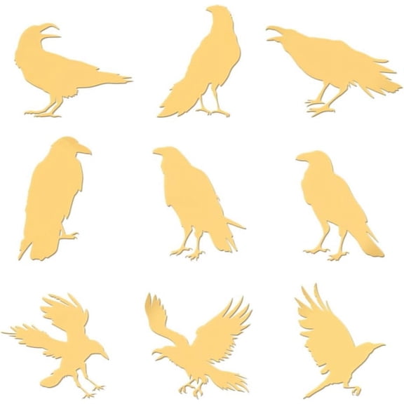 9pcs 1.6x1.6 Inch Crow Theme Stickers Animal Theme Self Adhesive Gold Stickers Metal Gold Stickers Metal Energy Sticker for Scrapbooks DIY Resin Crafts Phone Water Bottle Decor Golden