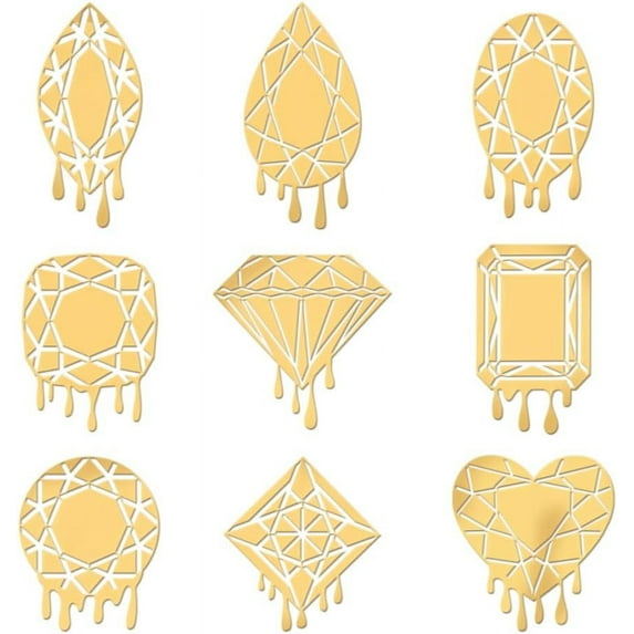 9pcs 1.6x1.6 Inch Gems Pattern Metal Stickers Diamonds Self Adhesive Gold Stickers Heart Shape Gems Metal Gold Stickers for Scrapbooks DIY Resin Crafts Phone Water Bottle Decor DIY
