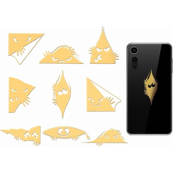 9pcs 1.6x1.6 Inch Gold Metal Peeping Monster Stickers for DIY Scrapbooks Resin Decoration