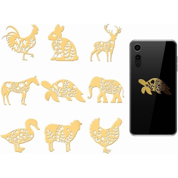 9pcs 1.6x1.6 Inch Golden Metal Stickers Animals Flowers Metal Stickers Turtle Rabbit Self Adhesive Sticker Animal Epoxy Sticker for DIY Scrapbooks Epoxy Resin Decoration Gold