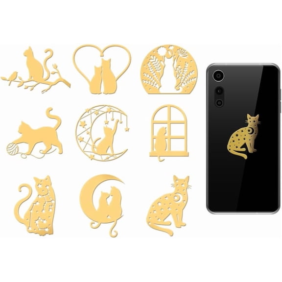9pcs 1.6x1.6 Inch Golden Metal Stickers Moon Metal Sticker Cat Self Adhesive Stickers Animal Epoxy Sticker