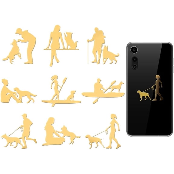 9pcs 1.6x1.6 Inch Golden Metal Stickers People and Dog Metal Stickers Dog Self Adhesive Sticker Human Epoxy Sticker for Scrapbooks Epoxy Resin Decoration Gold DIY