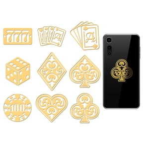 9pcs 1.6x1.6 Inch Golden Metal Stickers Poker Metal Sticker Dice Self Adhesive Stickers Poker Theme Epoxy Sticker for DIY Scrapbooks Epoxy Resin