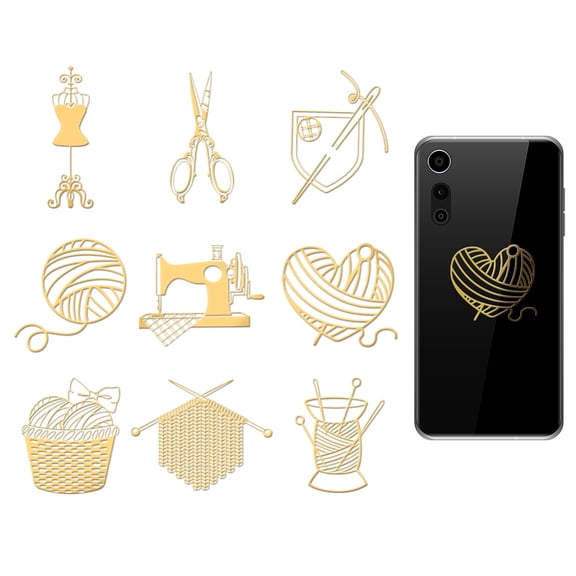 9pcs 1.6x1.6 Inch Golden Metal Stickers Sewing Metal Stickers Self Adhesive Sticker Sewing Machine Epoxy Sticker DIY