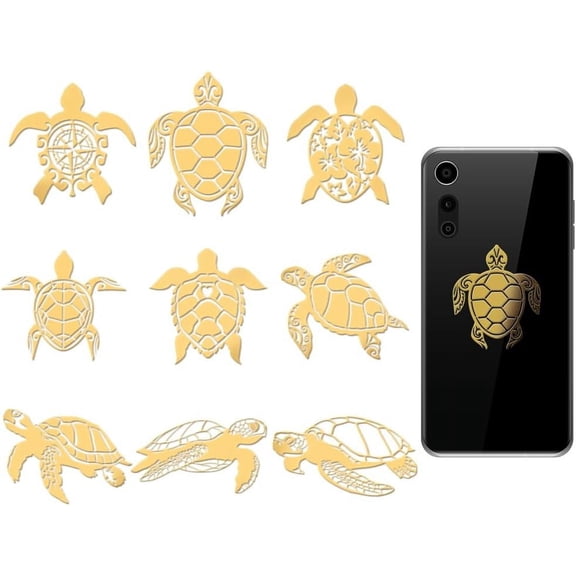 9pcs 1.6x1.6 Inch Golden Metal Stickers Turtle Metal Stickers Self Adhesive Stickers Ocean Epoxy Stickers Metal Sticker