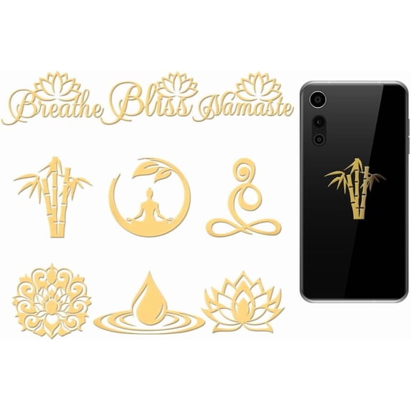 9pcs 1.6x1.6 Inch Golden Metal Stickers Zen Metal Sticker Self Adhesive Stickers Theme Epoxy Sticker for DIY Scrapbooks Epoxy Resin Decoration Golden 1set