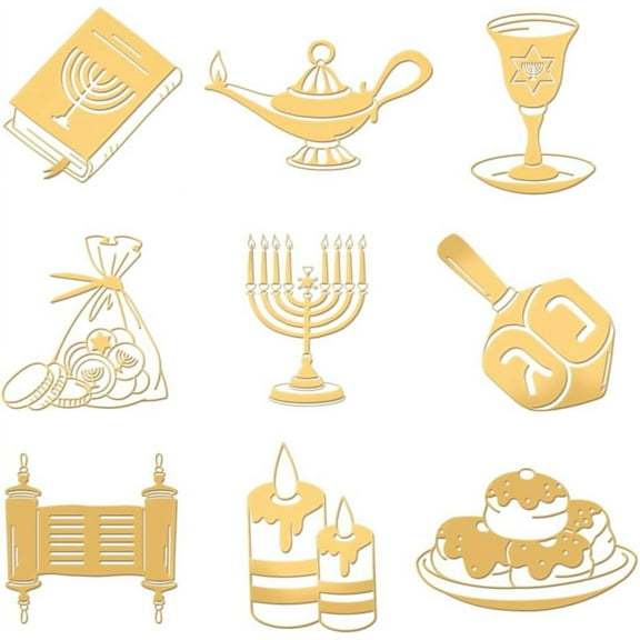 9pcs 1.6x1.6 Inch Hanukkah Theme Stickers Candle Cake Book Self Adhesive Gold Stickers Metal Gold Stickers for Scrapbooks DIY Resin Crafts Phone Water Bottle Decor Gold DIY