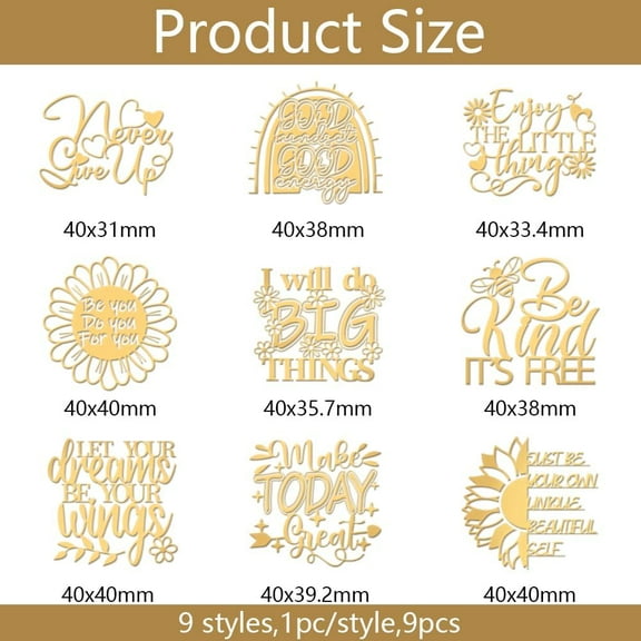 9pcs 1.6x1.6 Inch Inspirational Text Metal Stickers Make Today Great Self Adhesive Gold Stickers Word Theme Metal Gold Stickers for Scrapbooks Resin Crafts Phone Water Bottle Decor
