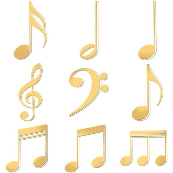 9pcs 1.6x1.6 Inch Musical Note Metal Stickers Musical Note Self Adhesive Gold Stickers Music Theme Metal Gold Stickers for DIY Resin Crafts Phone Water Bottle Decor Golden